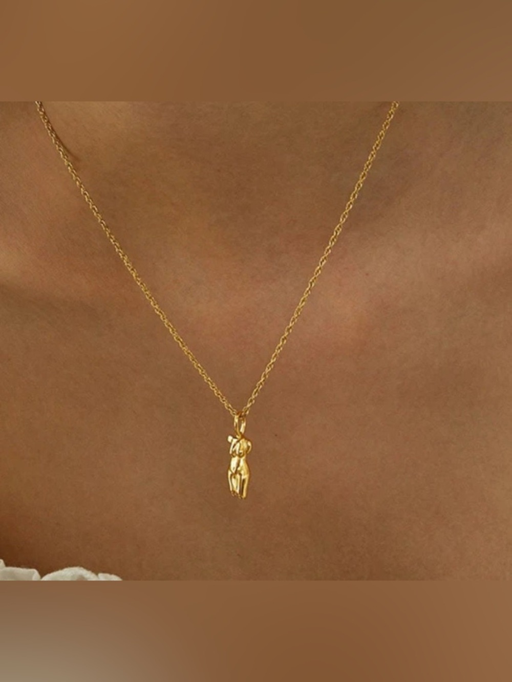 Gold Sculpted Female Figure Pendant Necklace - Women Jewelry